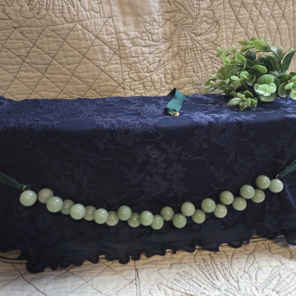 Vintage 90s J.Crew Green Beaded Ribbon Tie Necklace Belt St. Patrick’s Day